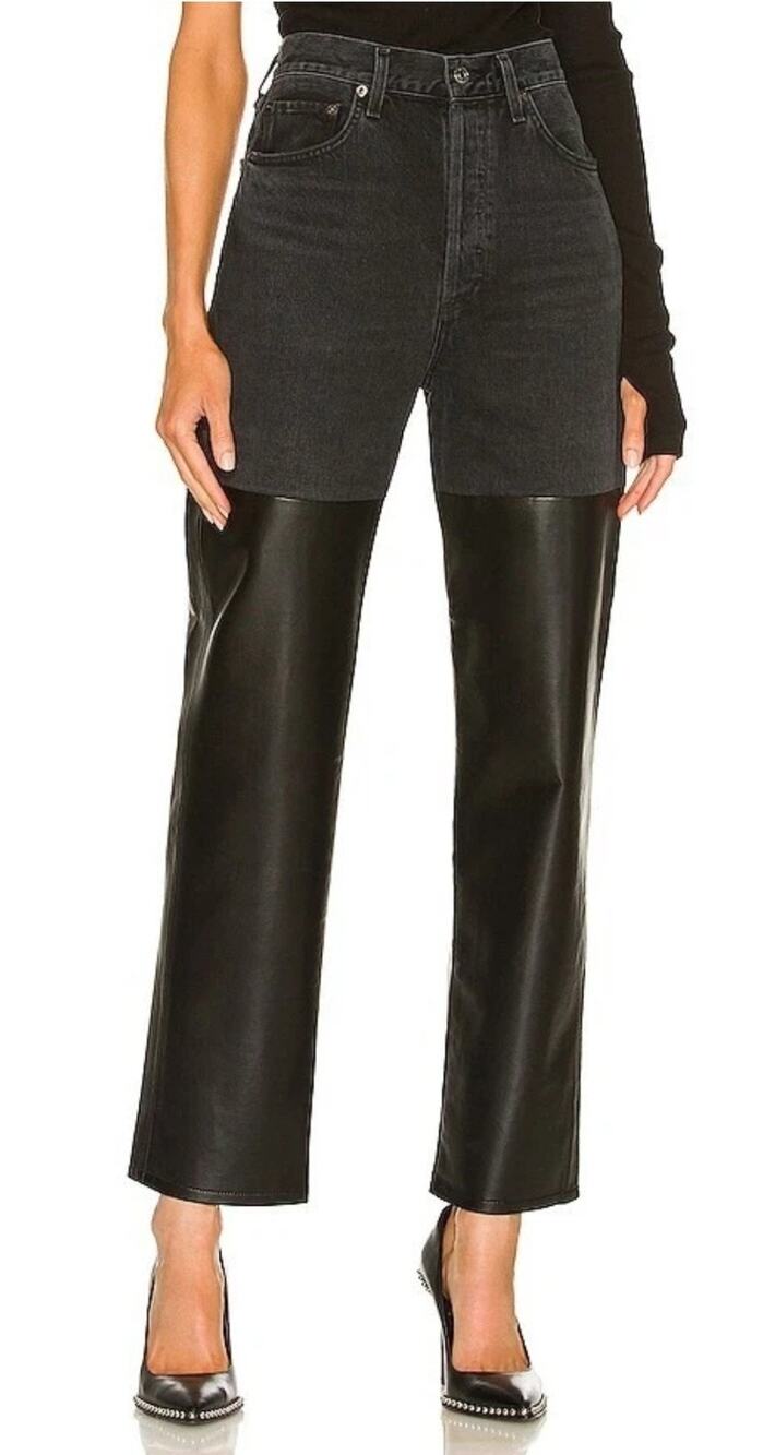 Agolde Pieced 90s Pinch Waist Howl Detox Recycled Leather Black Jeans 28